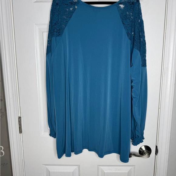 Torrid Women's Blouse with Shoulder Lace Panels in Teal Blue Size 4‎ (4x/26) NEW - Picture 3 of 10